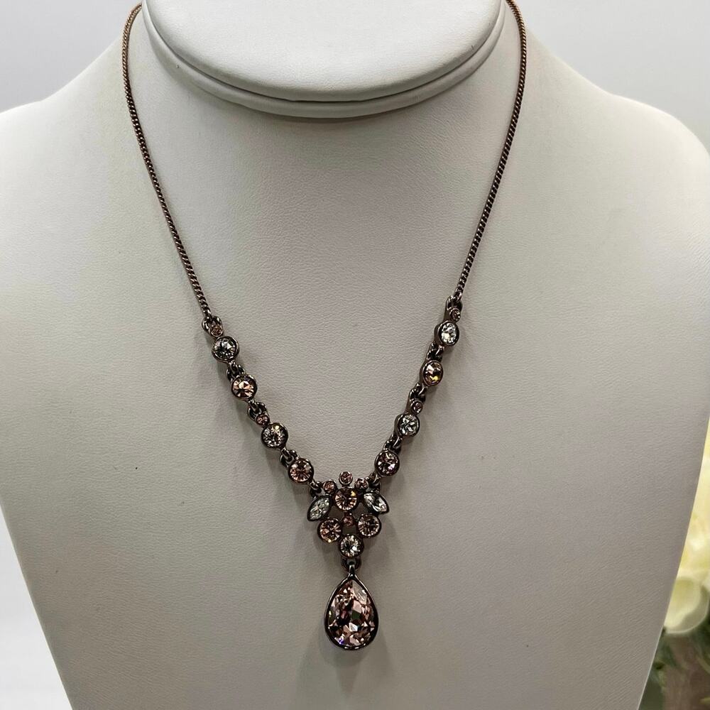 Givenchy Women's Pink Clear Crystal Rhinestone Dark Metal Y‎ Drop Necklace